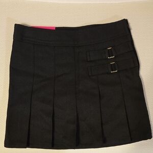 Black Pleated Skirt with Buckle Detail